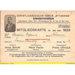 Mitgliedskarte Christlichsozialer Verein "Ottakring" 1933 