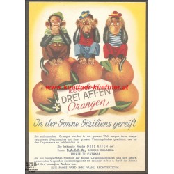 AK - Werbekarte - kernlose Drei Affen Orangen 