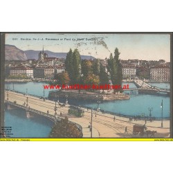 AK - Geneve - Ile J.-J. Rousseau et Pont du Mont Banc - 1922 (CH)